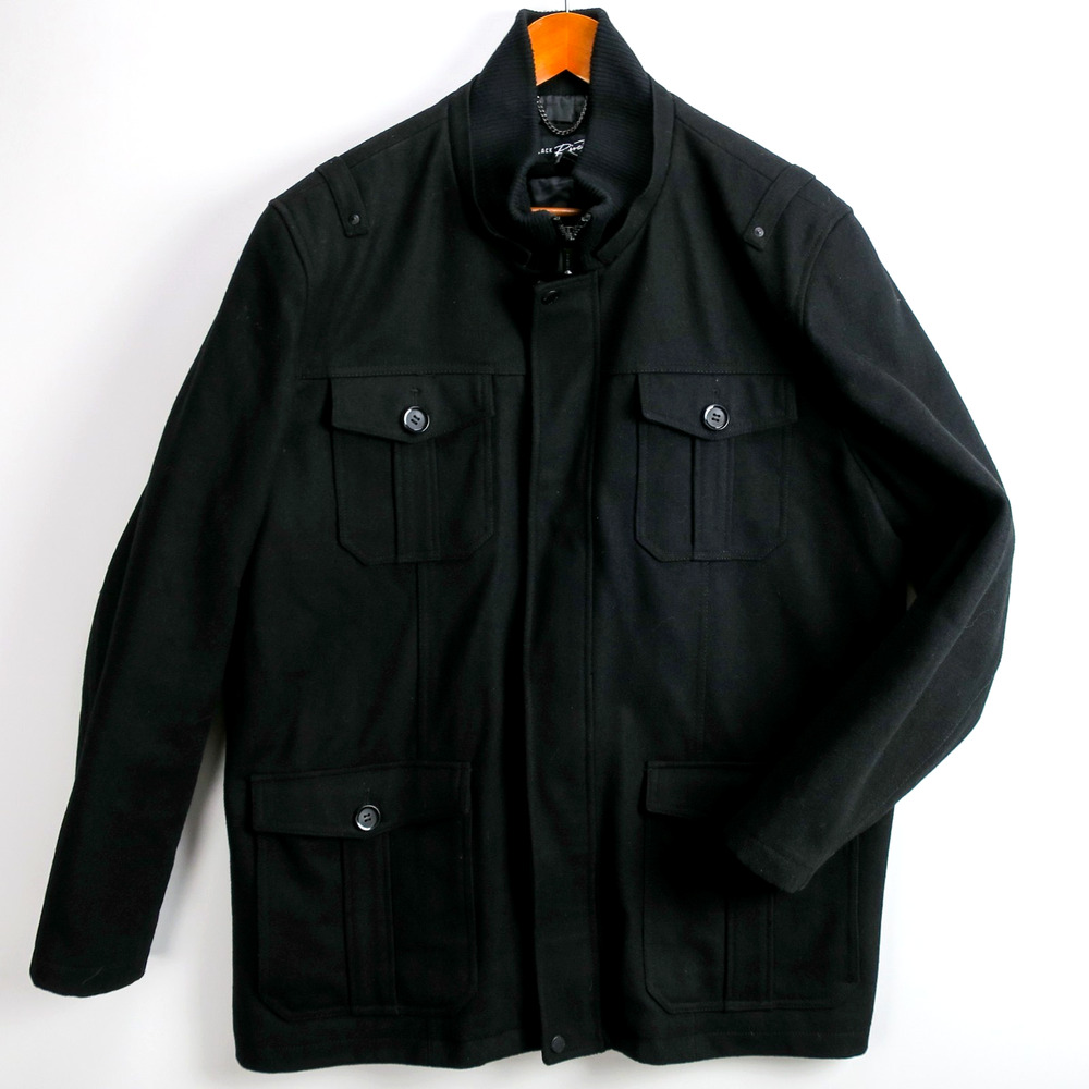 Mens XXL 2XL Heavyweight Wool Blend Winter Field Jacket Insulated Black Rivet